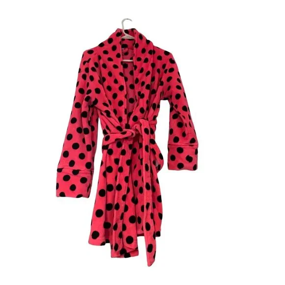 Victoria's Secret Bright PINK Women's XS Polka Dot Thick Soft Fleece Robe - Picture 15 of 16